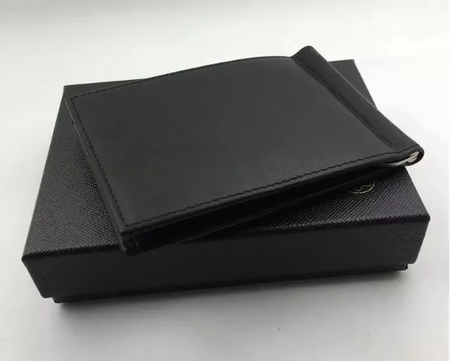 Klasik siyah deri bifold erkek çantası Billfold cüzdan para klips erkekler para için sıkıştıran lüks kredi kartı sahibi pouc239s