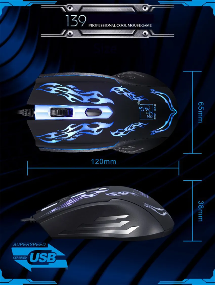 Gaming Mouse Professional 800/1200 DPI Wired LOL Game USB Colorful LED ...