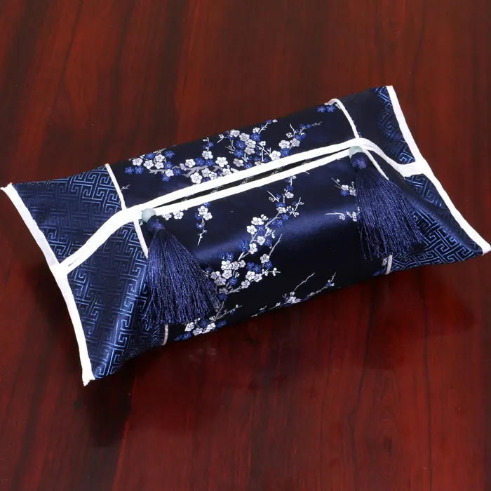 Chinese style Decorative Christmas Tissue Box Cover Removable Tassel Facial Napkin Case High End Silk Brocade Covers Tissue Boxes