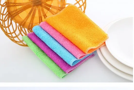 Bamboo Fiber Dish Cloth Kitchen Cleaning Double Thick Rag Non