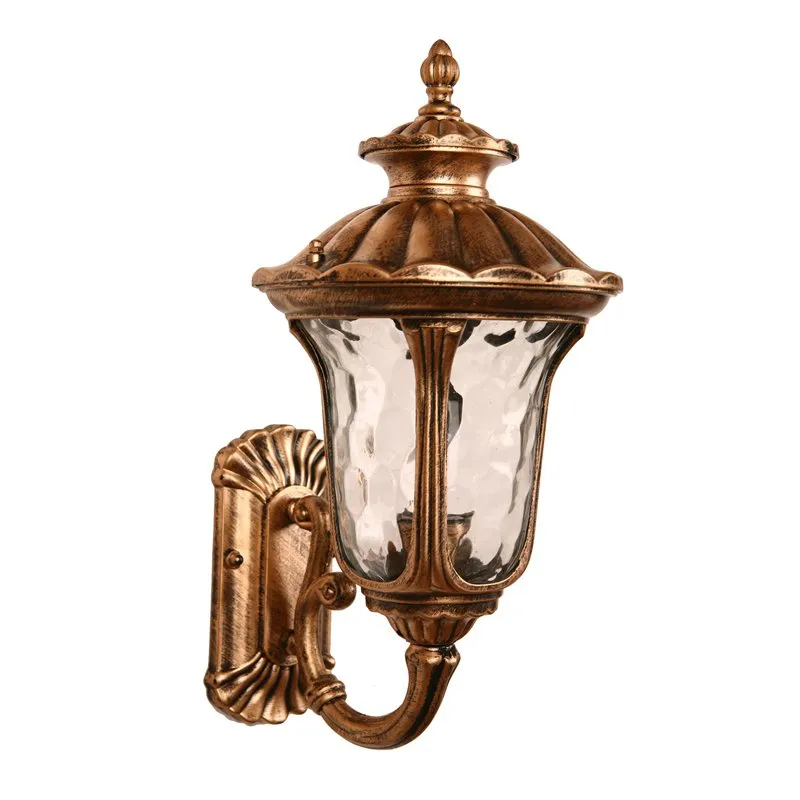 Europese buitendoorheid waterdichte poort muurlampen rood bronzen villa landschap buiten heldere glazen schaduw gang gang buiging muur sconces