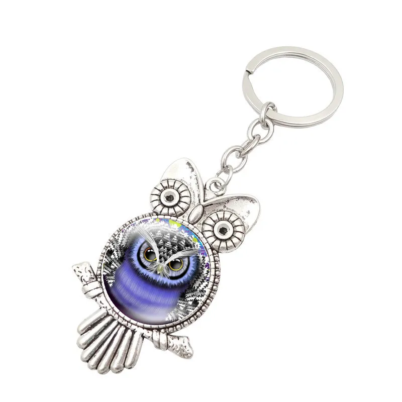 Owl Glass Cabochon Keyring Keychain Shape Charms Accessories Bag Hangs Fashion Jewelry 340070