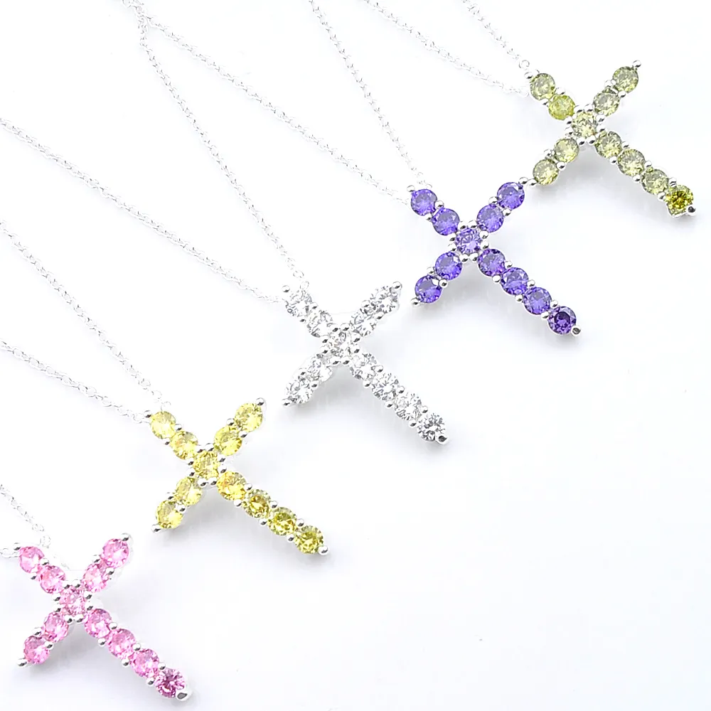 5 Pieces 1 lot Holiday Gift Antique Cross Fire Mystic Topaz 925 Sterling Silver Pendants Russia American Australia Wedding Pendants+Chain