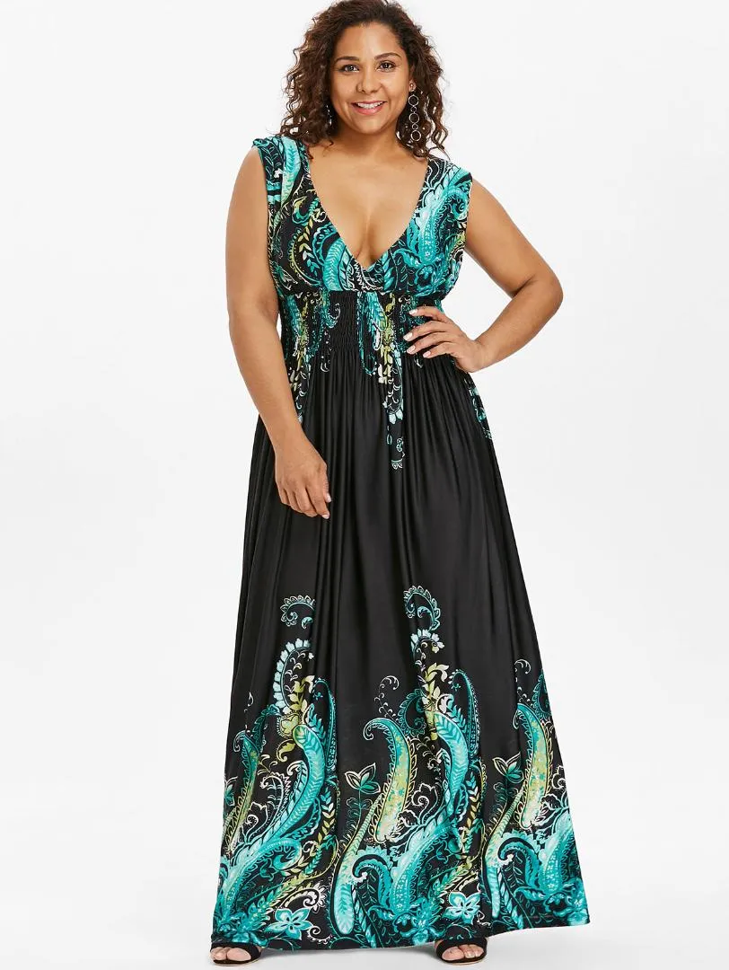 Casual Dresses Wipalo Summer Paisley Plunge V Neck Bohemian Plus