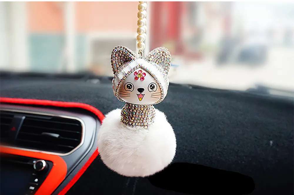 Voiture Pendentif Mignon Belle Chinois Style Chanceux Chat Strass