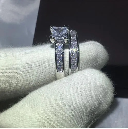 Handgemachte Luxus weibliche Schmuck Prinzessin Schnitt 5A Zirkon Stein White Gold gefüllt Engagement Ehering Ring für Frauen
