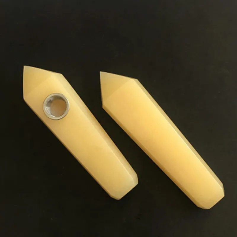 Amazing Yellow Jade Quartz Crystal Wand Stick Pipe Hand Made Single Terminated Gemstone Crystal Pencil Point Smoking Pipe for Tobacco