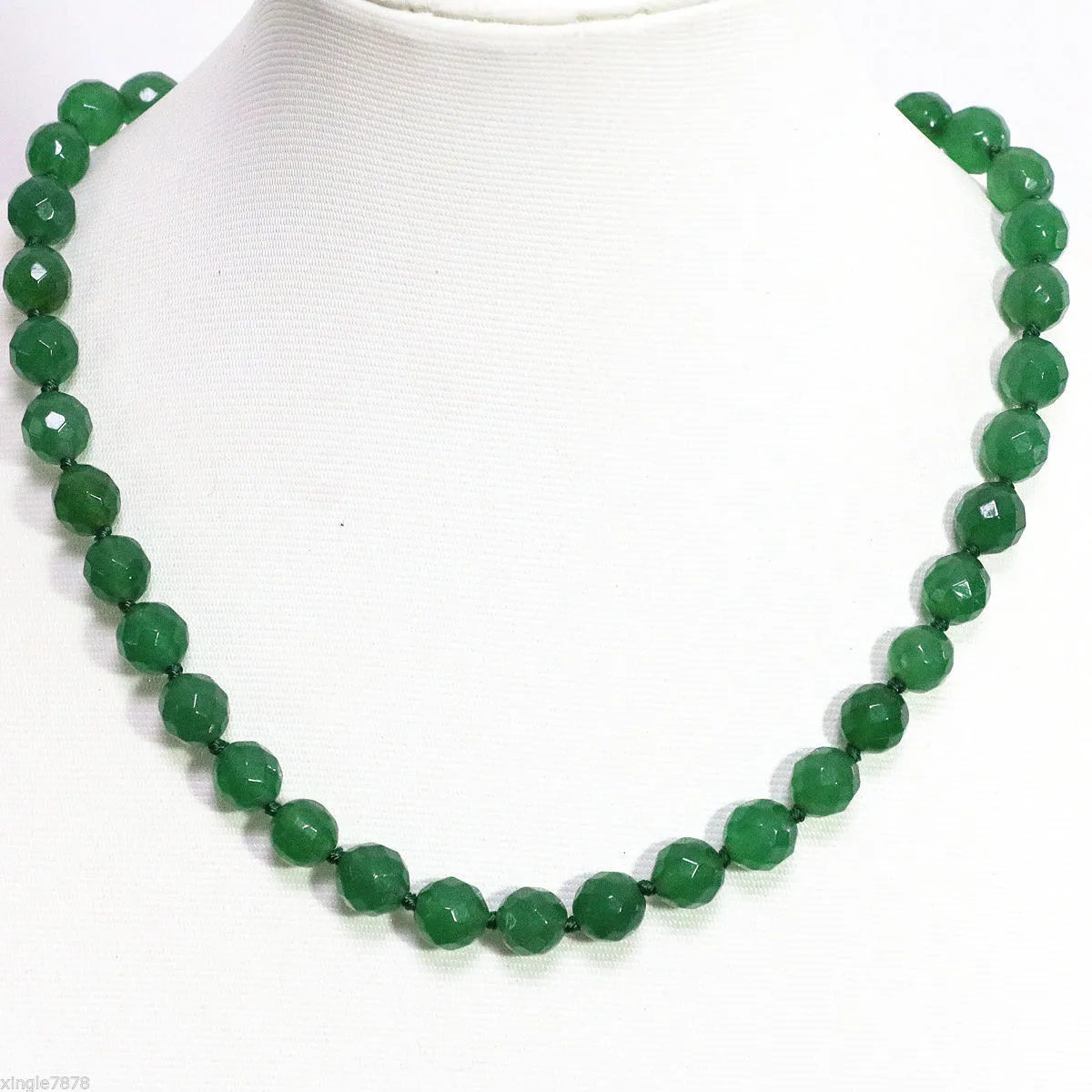 Collar de cadena de cuentas redondas facetadas de jaspe de jade verde esmeralda de 10 mm 18 pulgadas
