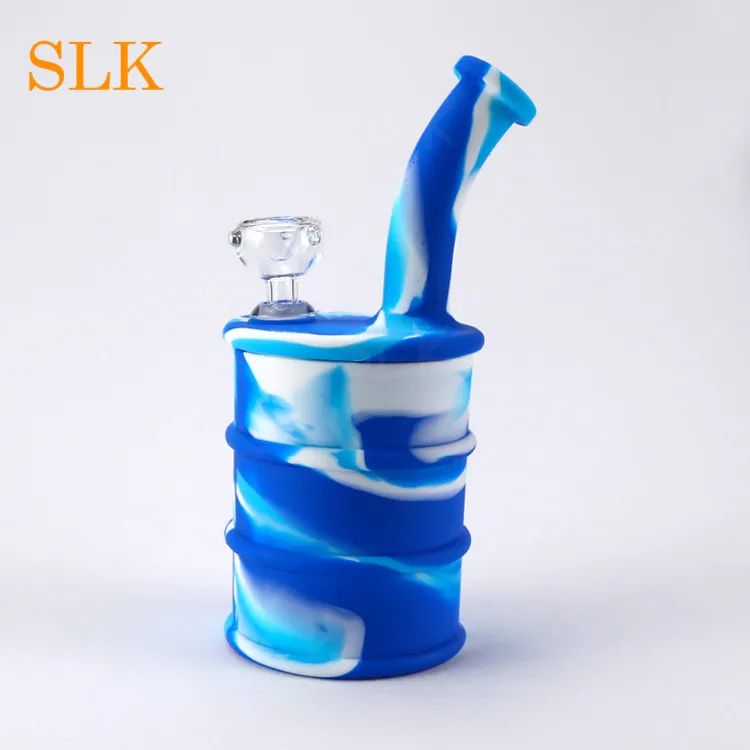 Silicone oil drum bongs with 14.4 joint glass set 10 colors for choose big bong 500ml glass water pipe for dab straw