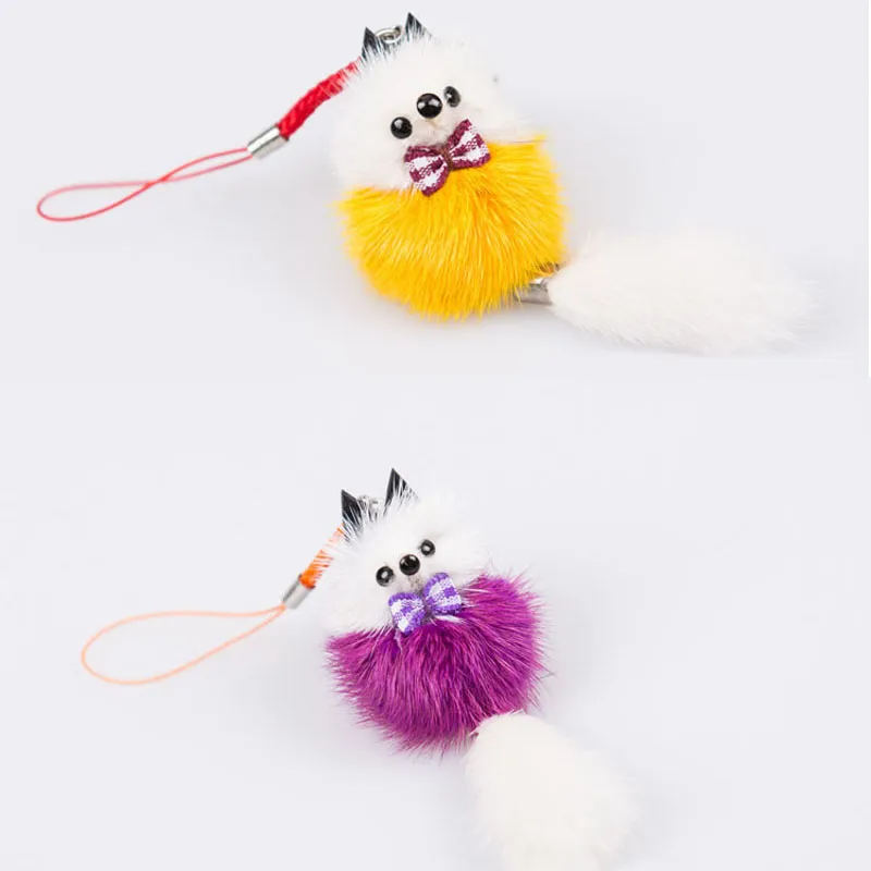 1pc véritable porte-clés en fourrure véritable vison porte-clés fourrure animaux sac porte-clés téléphone pendentif téléphone breloque ventes cadeau