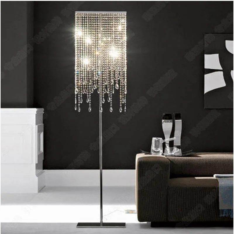 Modern Luxury Crystal Living Room Floor Lampor Sovrum Bedsidor Square Chrome Base Floor Ljus Matsal Studie Rum Golvlampor