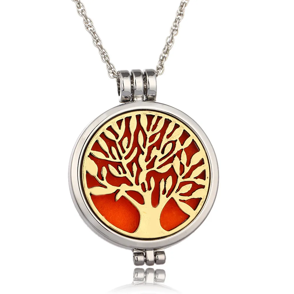 Tree of life Aromatherapy Essential Oil Diffuser Necklace Locket Pendant 316L Stainless Steel Jewelry with 24" Chain and 6 Washabl