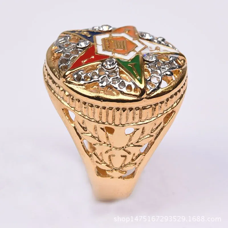 Design unico di alta qualità 316 in acciaio inossidabile in argento in oro d'oro Ladies Oes Mason Ring Lady Star Signet Ring Masonic Freemason