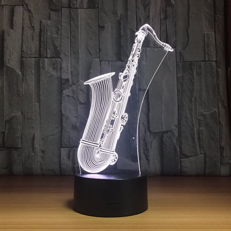 2018 Novo LED Night Light saxofone USB Lamp 3D 7 cores do sensor de toque 3D Quarto Acende Atmosfera Decoração do presente