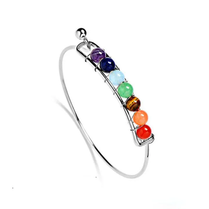 Nowa Moda Naturalny Kamień Otwarte Bransoletki 7 Reiki Chakra Healing Balance Koraliki Bransoletka Złoto Posrebrzana Bransoletka Kobiety Yogo Fine Jewelry