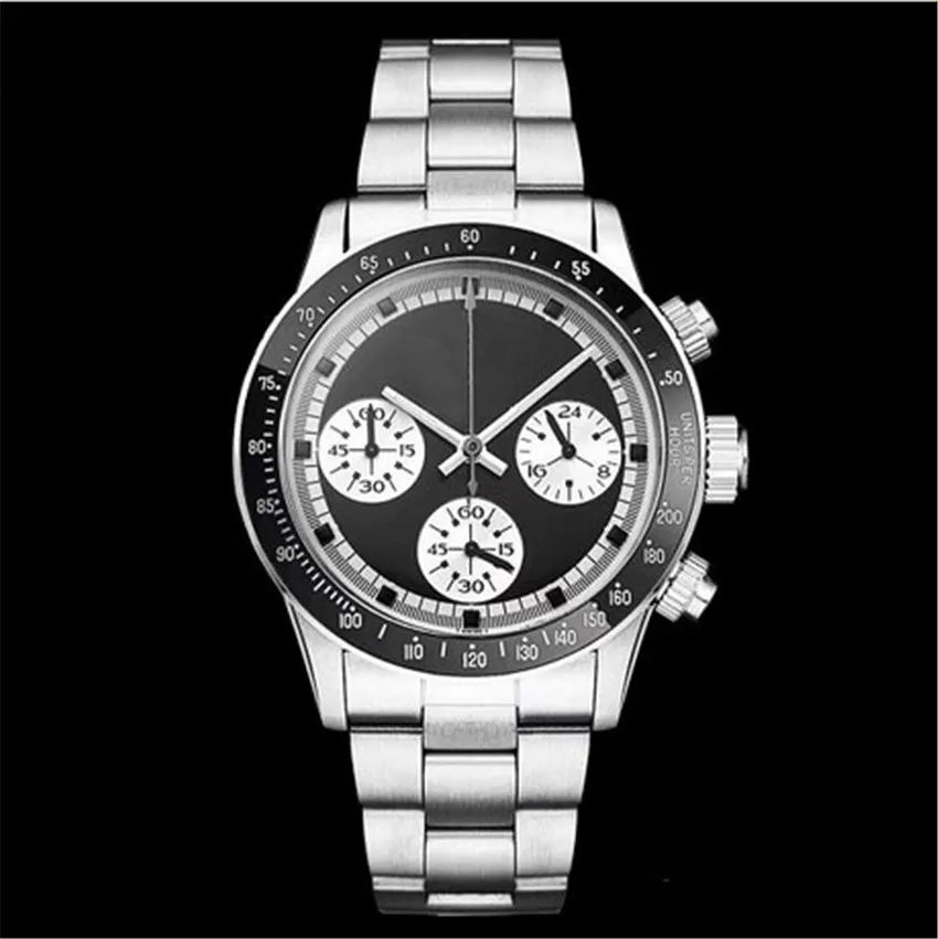 Nya herrkronograf vintage Perpetual Paul Newman Japanese Quartz rostfritt stål män Mens klockklockor armbandsur291p