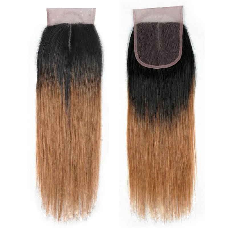 Extensions de cheveux naturels colorés ombrés, tissage de cheveux naturels, partie centrale, 4x4, Extensions de fermeture en dentelle, noir naturel, 1B27 1B30 1B33 1B99J5920110