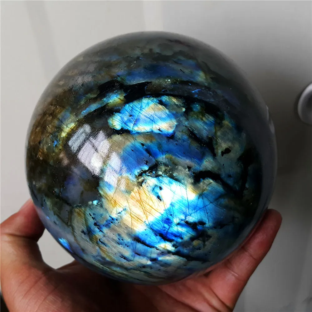 Ongeveer 600 g Ongeveer 70 mm 90 mm Natuurlijke labradoriet maansteen Quartz Crystal Sphere Ball Healing6273127