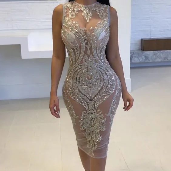 Abito da sera Yousef aljasmi Kim kardashian Senza maniche O-Collo Crystal Sheer Noble Midi abiti Almoda gianninaazar ZuhLair murad Ziadnakad