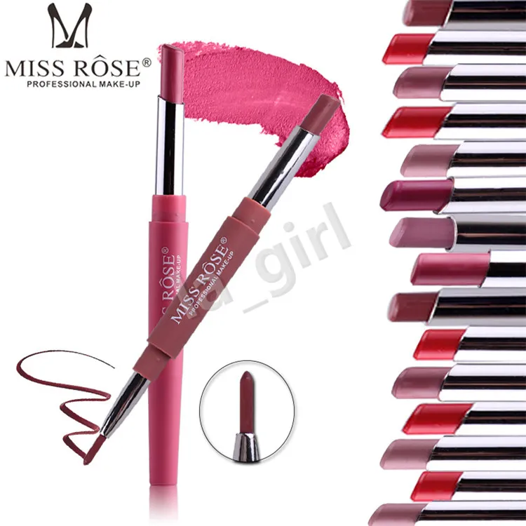 Miss Rose 2 in 1 Rossetto Opaco Rossetto Opaco Matita con Labbra Liner 14 colori Nudo Red Velvet Doppio Rossetto Utile