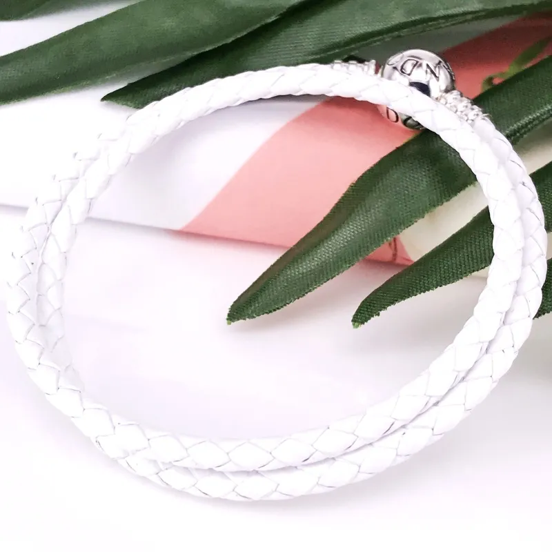 Bracciale in pelle intrecciata doppia P Moments - Gioielli in autentico argento sterling 925 bianco avorio 590745Bracciale CIW-D1866888