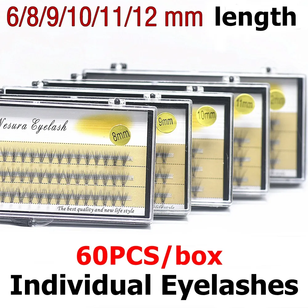 6-12mm tjock 60 st/låda falskt ögonfransögonfransar naturliga curler individuella fransar smink ögonfransförlängning dhl gratis es
