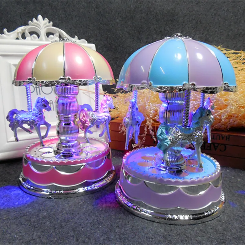 한국 회전 목마 상자 체인 조명 창조적 인 웨딩 음악 애호가 선물 바람 장난감