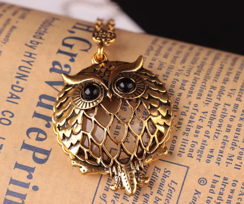 Médaillon Collier Vintage Rétro Antique Hibou magnifiquement Bijoux Collier Collier Loupe Cabochon Colliers