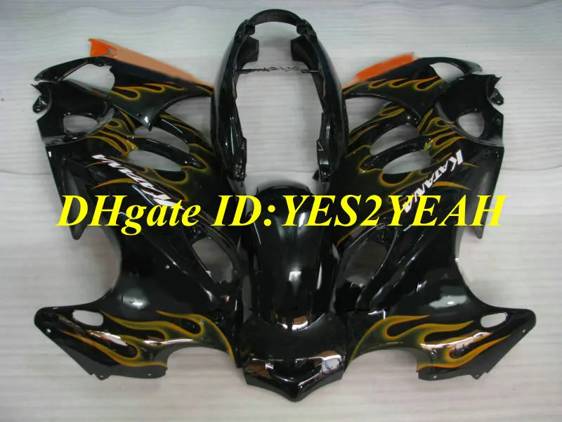 Motorcykel Fairings Kit för Suzuki Katana GSXF600 GSX600F 2003 2006 GSXF 600 03 05 06 GSX 600F Golden Flames Black Fairing Set + Presenter Sy10