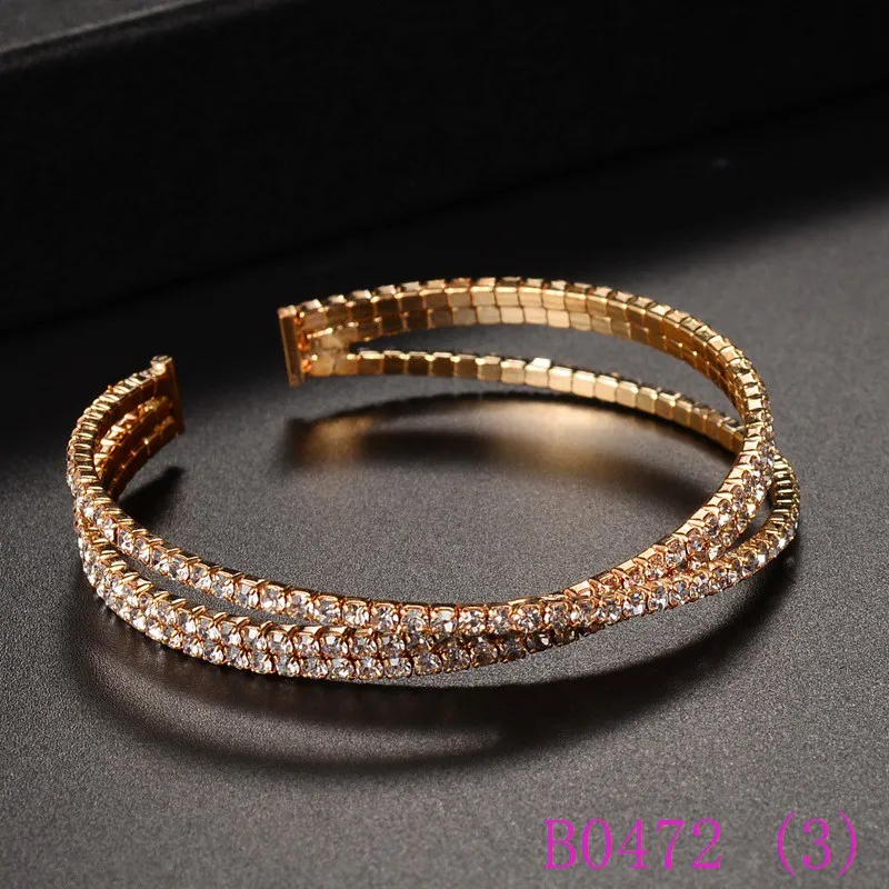 3PCS Fashion Open Mouth Crystal Bangle Armband för kvinnor Sparky Multilevel Rhinestone Armband Bangles Femme Smycken B0472