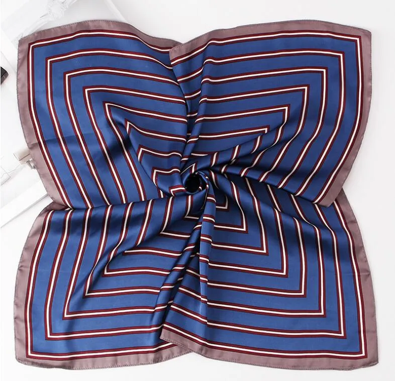 Silk Scarf Women Classic Stripe Print Small Square Scarf Spring Crowned Cran Women Scar Head Scarf