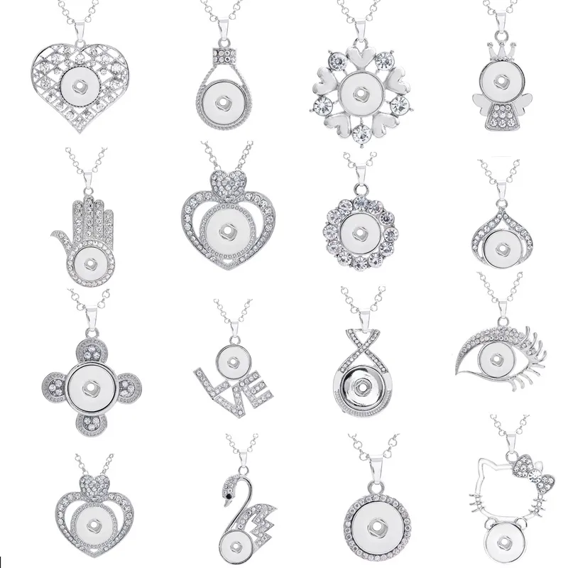 Noosa Chunks Crystal Heart Owl Crown Crown Pendant 316L Rostfritt stålkedja Charm Halsband 18mm Ginger Snap Button Halsband Smycken