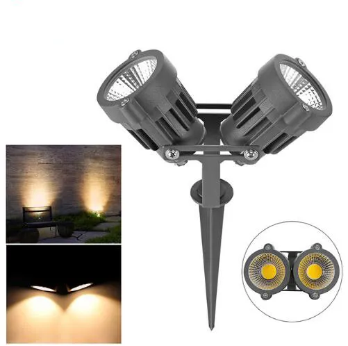 10W LED Garden Lights Outdoor Cob Dual Lawn Light Landskap Spotlight LED-lampa med spik Vattentät IP65 för Yard Patio Path AC12V