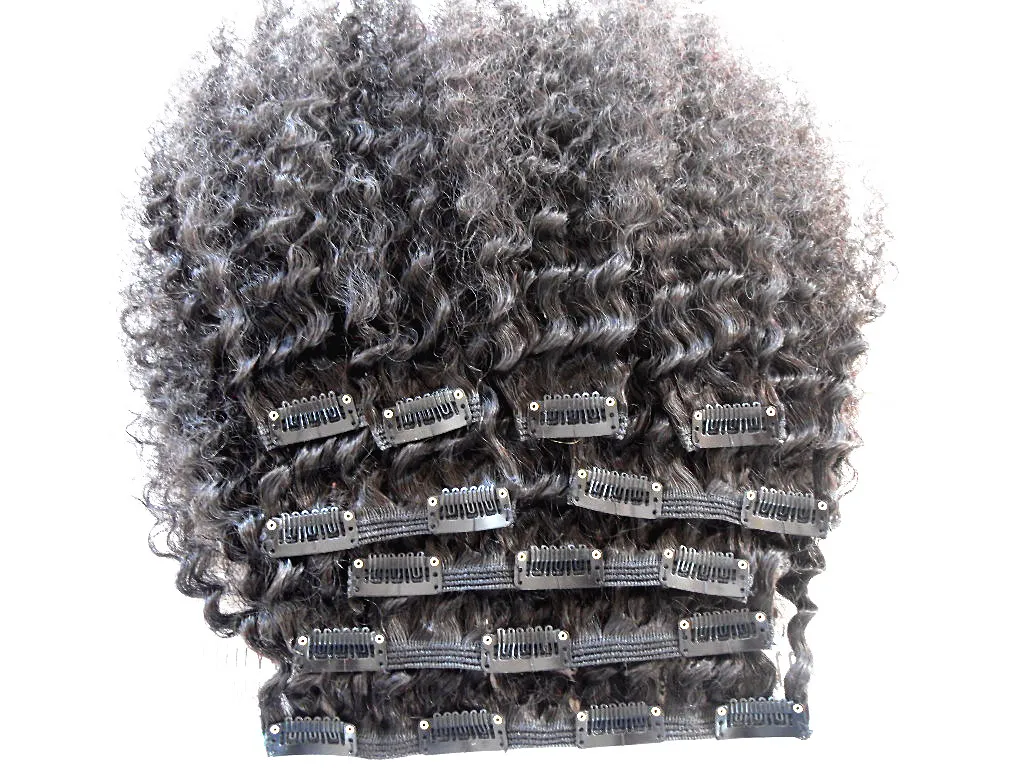 3b 3c كليب في الشعر البرازيلي غريب مجعد عذراء الشعر البشري لحمة سميكة 120 جرام 2 مجموعات كاملة رئيس اللون الطبيعي