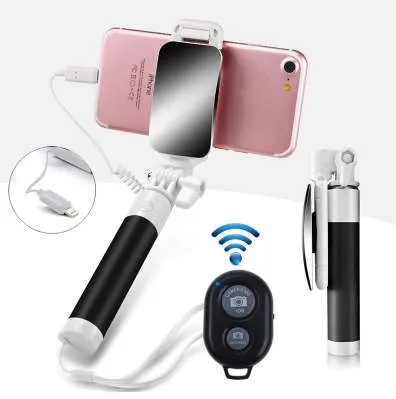 Mini Bluetooth Selfie Stick Mirror Treppiede Monopiede pieghevole Allungabile Alluminio Palmare universale per Iphone 7 / plus 4.5-5.5'