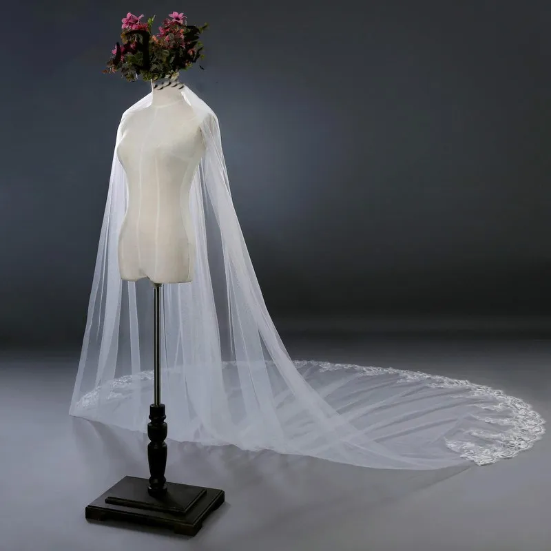 2018 Veu De Noiva Applique in pizzo a due strati Velo da sposa lungo 3 m Immagine reale Cattedrale Velo da sposa con pettine Velos De Novia