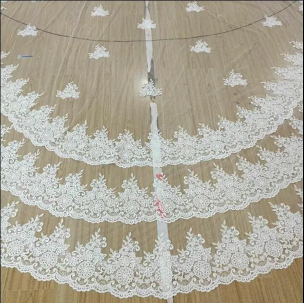 Cathedral Length Fancy Two Layers Applique Edge Wedding Bridal Veils LK1052