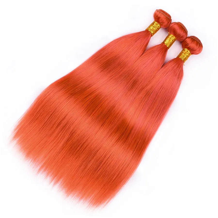 Orange Human Hair Weft With Lace Frontal Closure 13x4 Part Malaysian Virgin Human Hair 8a Straight Hair Bundles With Lace Fro4965160