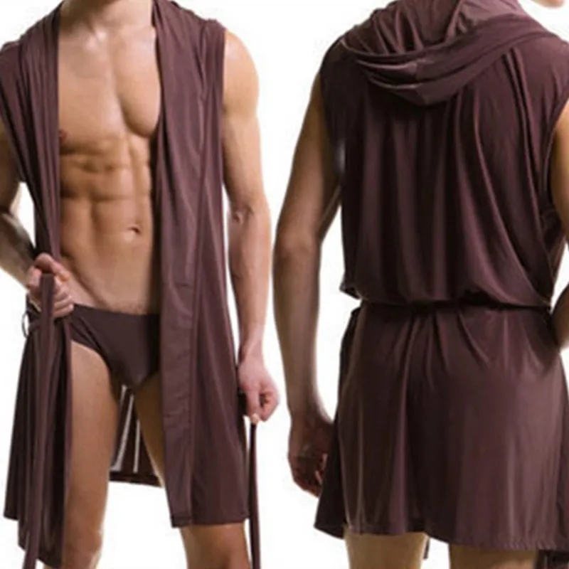 Confortável Roupas delicadas Bathrobe Plus Size Robe Mens Sexy Sleepwear Masculino Seda Gay Casa Desgaste Hoodie Sleond Lounge Pijama K92