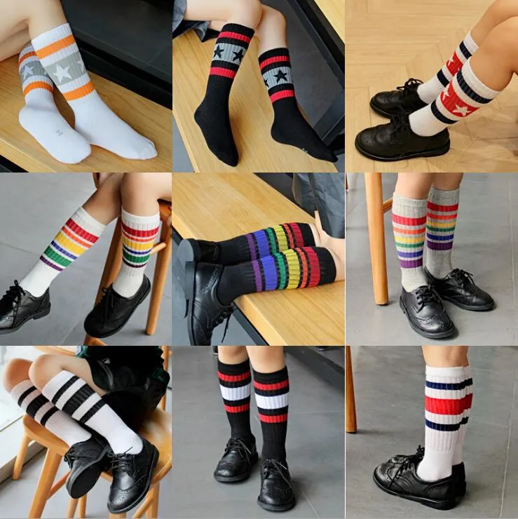Colorful Rainbow Striped Football Tube Socks With Stripes For Kids