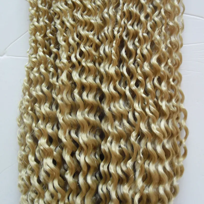 Mongolian Afro Kinky Curly Hair Weave 4B 4C 200G Mänskliga hårförlängningar Non-Remy Hair Vävning Buntar Machine Double Weft 613 Blondin