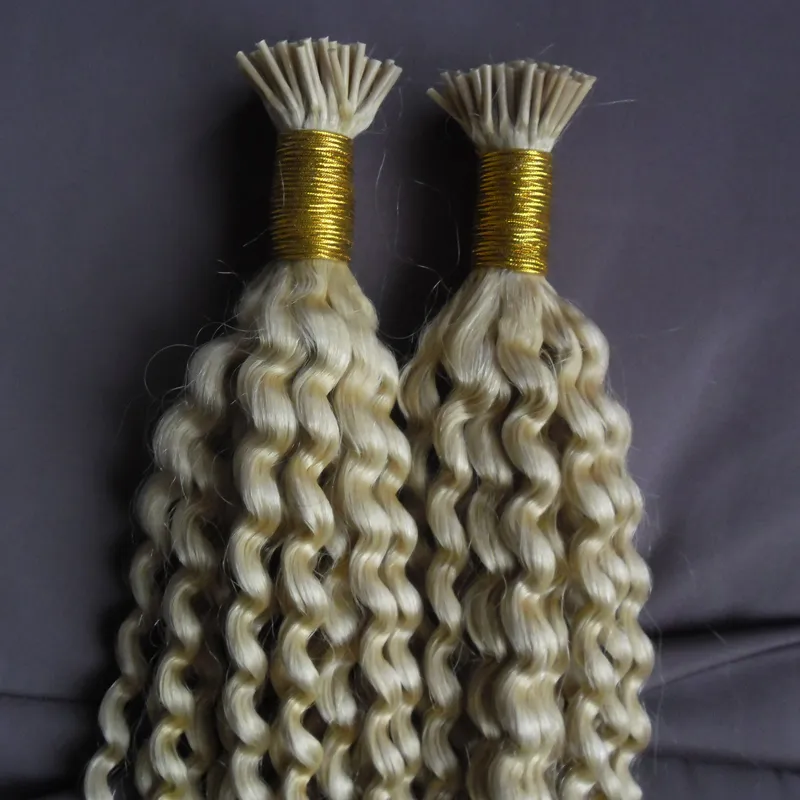 I Tip cheveux humains 613 extensions de cheveux blonds Kinky Curly Remy Pre Bonded Cheveux réels 200g 200s