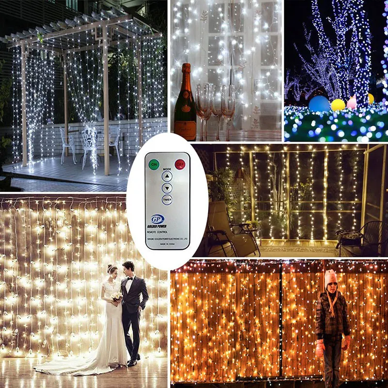 3 * 3 300led gardin Icile sträng ljus Juldekoration Strängar Fairy Lights Varm vit RGB för hembröllopsfest UL-certifiering