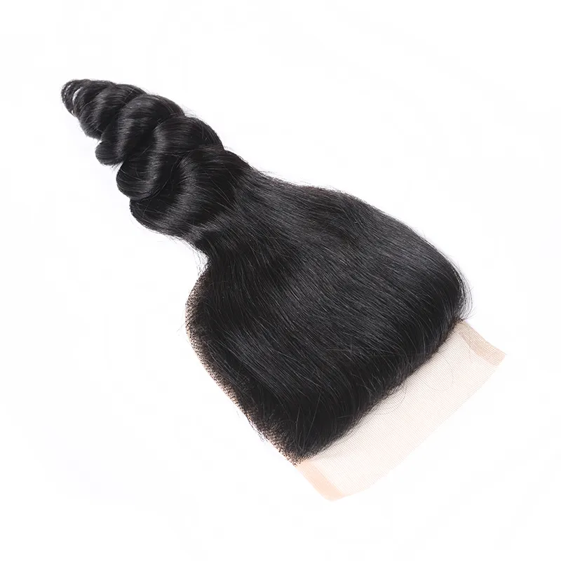 Extensões de cabelo brasileiras Fechamento de renda de onda solta com 3 pacote de cabelo humano 4 peças