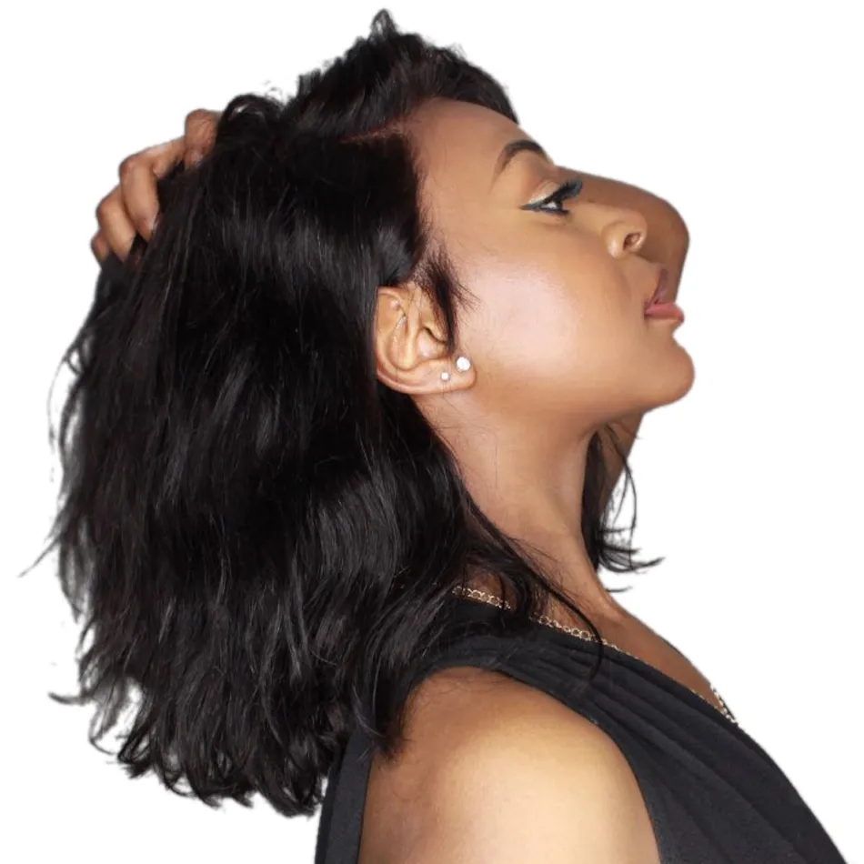 Mänskliga hår peruker spetsar front peruk 3x6 kort bob naturvåg indisk icke-remig naturlig svart före plockade blekt knutar för kvinnor