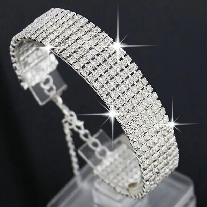 Multi-Layer Luxury Crystal Rhinestone Armband för Kvinnor Bröllop Bridal Bangle 925 Silver Guldpläterad Mode Smycken Party Presenter