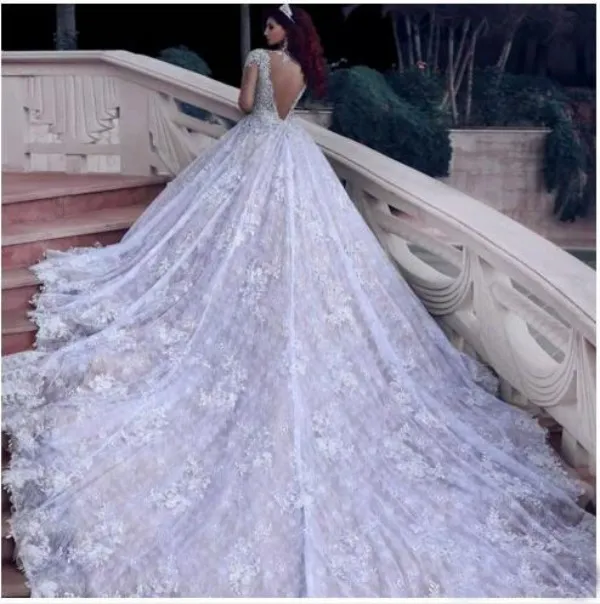 Роскошное арабское свадебное платье с открытыми рукавами Блестящие блестки Бусы Кристаллы Кружева Аппликации Свадебные платья с длинным шлейфом