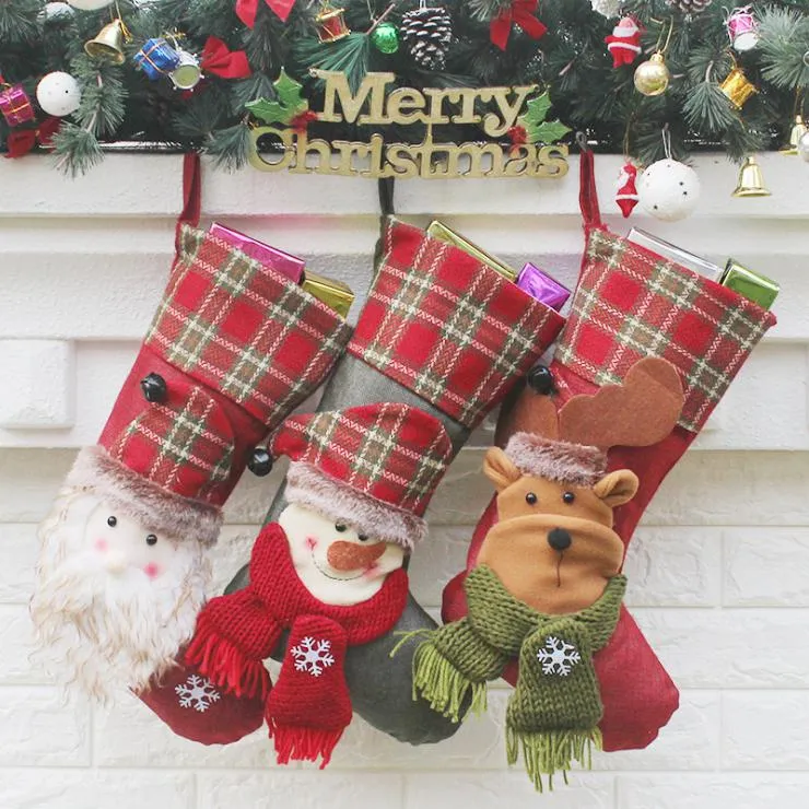Noel Çorap El Yapımı El Sanatları Çocuk Şeker Hediye Santa Çanta Baba Kardan Adam Geyik Çorap Çorap Noel Ağacı Dekorasyon oyuncak hediye # 34 35