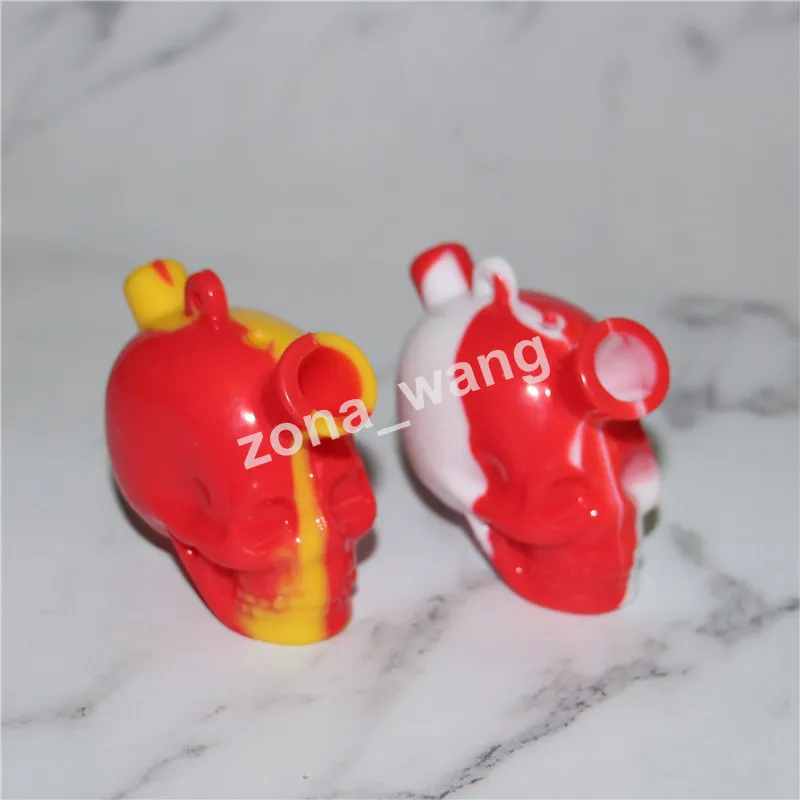 Hookah skull shape Blunt Bubbler Silicone Glass Smart Mini Travel Bubblers Cigarette Filter Glass Water Pipe Silicon Bong