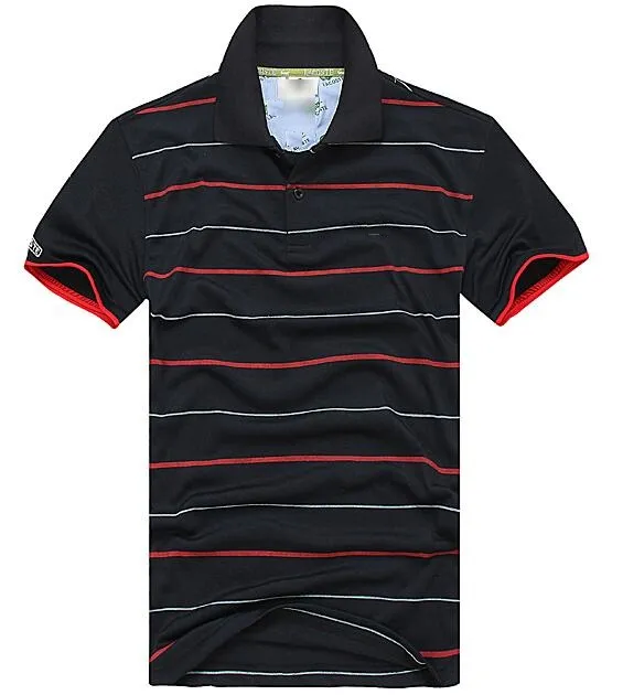 Nya modemän Polos broderi krage polos stripe män t-shirtsmale kort ärm toppar bomullspolo pojke sport